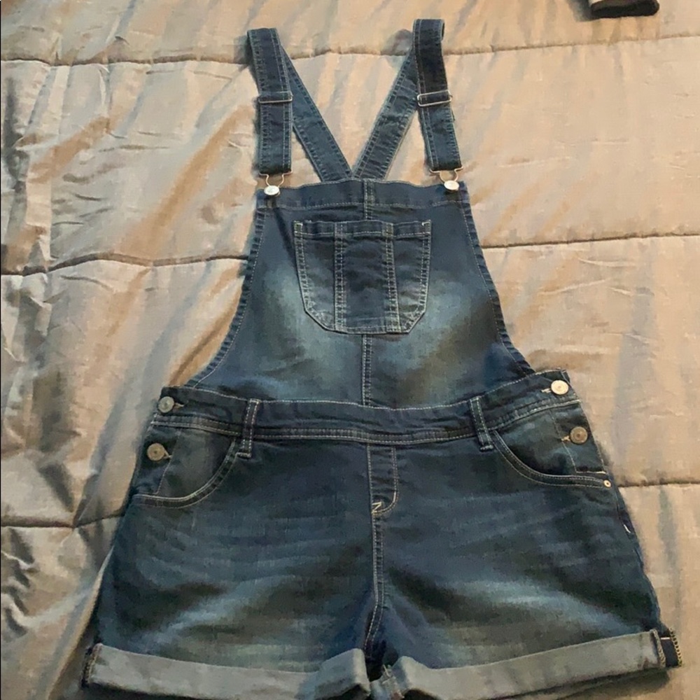 Denim overall shorts
